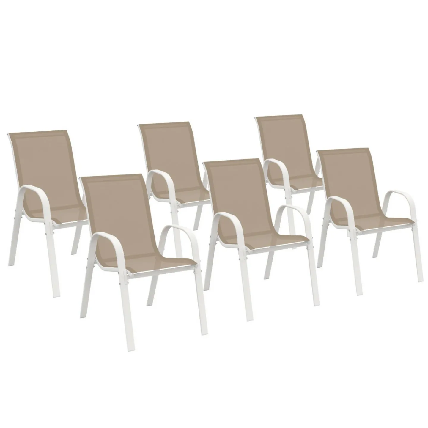6 chaises de jardin blanc et beige empilables en métal et textilène*IDMarket Discount