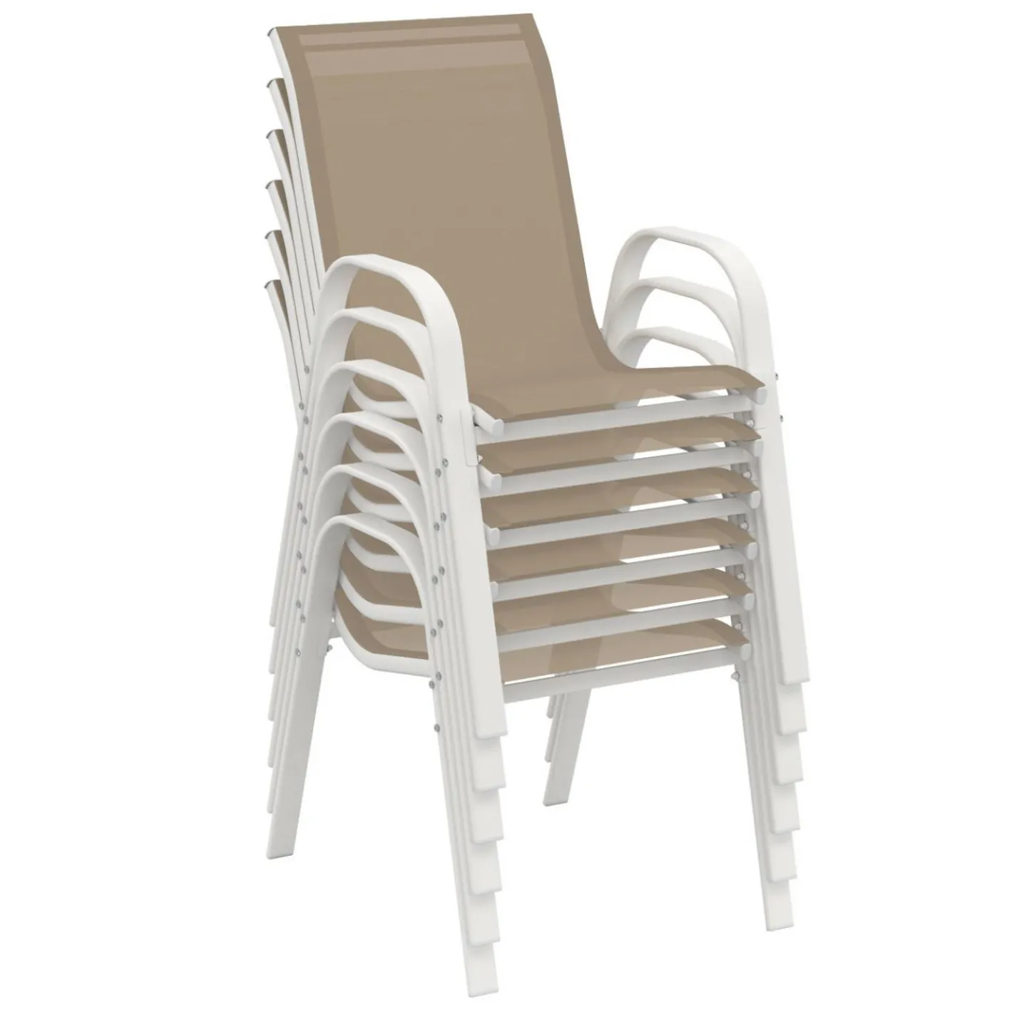 6 chaises de jardin blanc et beige empilables en métal et textilène*IDMarket Discount