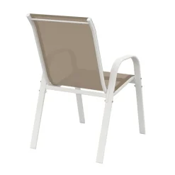 6 chaises de jardin blanc et beige empilables en métal et textilène*IDMarket Discount