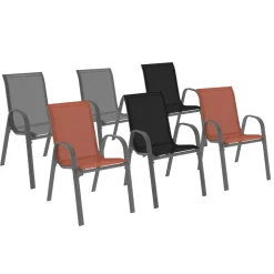 6 chaises de jardin en métal et textilène gris, noir et terracotta empilables*IDMarket Best