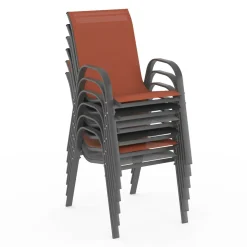 6 chaises de jardin en métal et textilène gris, noir et terracotta empilables*IDMarket Best