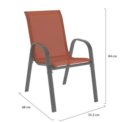 6 chaises de jardin en métal et textilène gris, noir et terracotta empilables*IDMarket Best