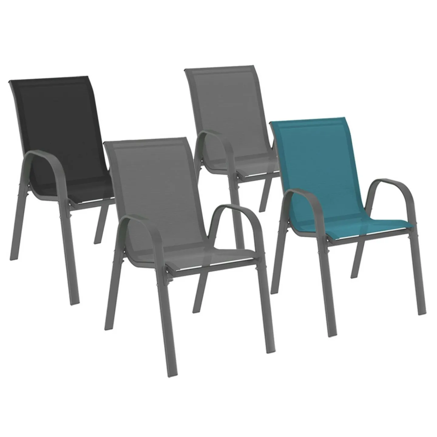 4 chaises de jardin en métal et textilène gris, noir et bleu*IDMarket