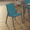 4 chaises de jardin en métal et textilène bleu canard*IDMarket Discount
