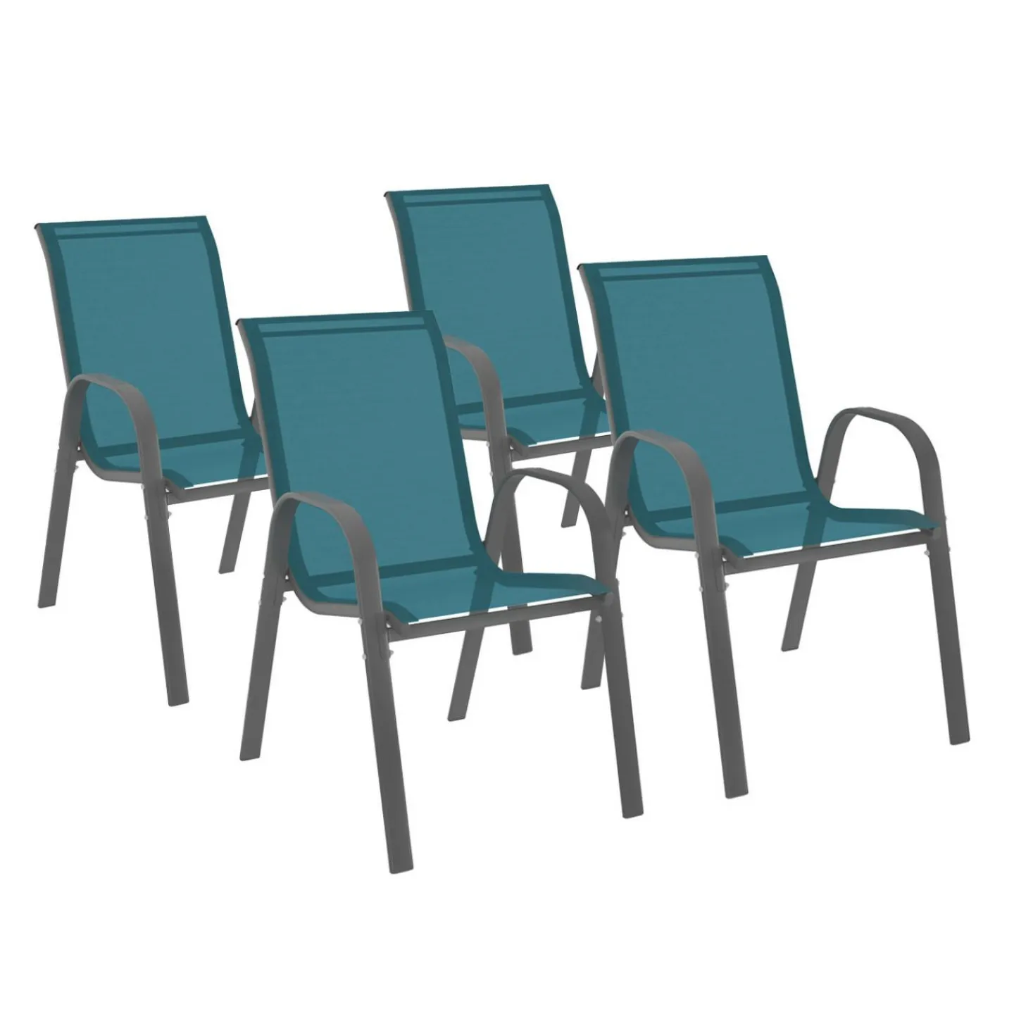 4 chaises de jardin en métal et textilène bleu canard*IDMarket Discount