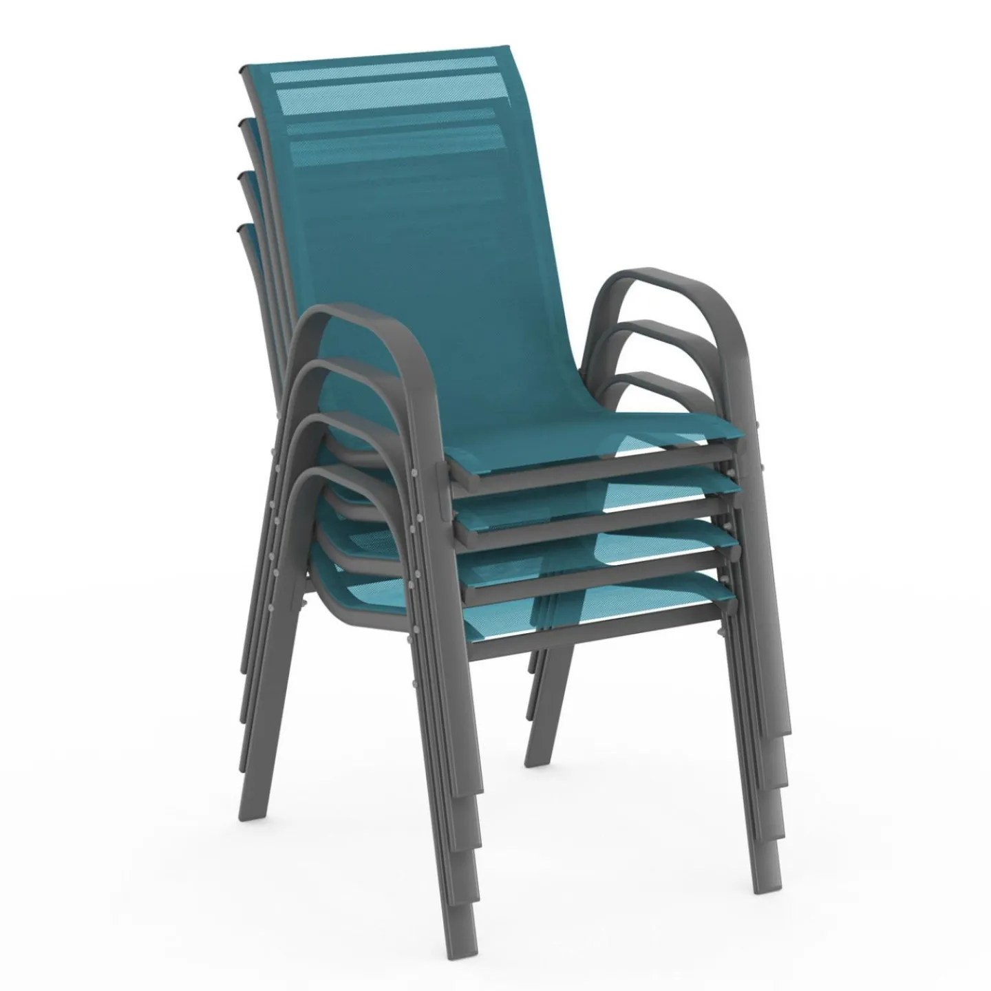 4 chaises de jardin en métal et textilène bleu canard*IDMarket Discount
