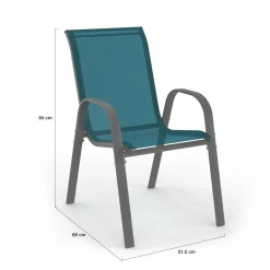 4 chaises de jardin en métal et textilène bleu canard*IDMarket Discount