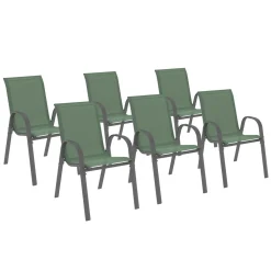 6 chaises de jardin vert olive empilables en métal et textilène*IDMarket New