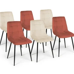 6 Chaises en velours mix color terracotta et beige*IDMarket Online