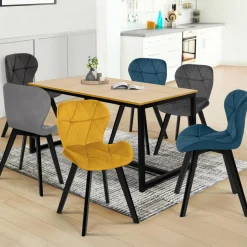 6 Chaises en velours mix color bleu, gris et jaune*IDMarket New