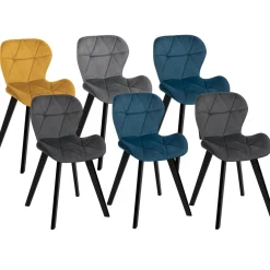 6 Chaises en velours mix color bleu, gris et jaune*IDMarket New