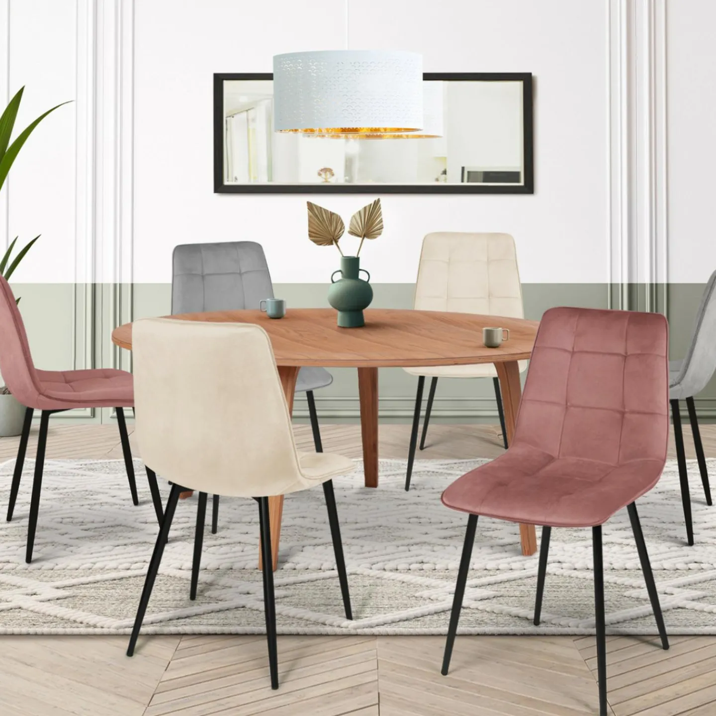 6 Chaises mix color pastel rose, gris et beige*IDMarket