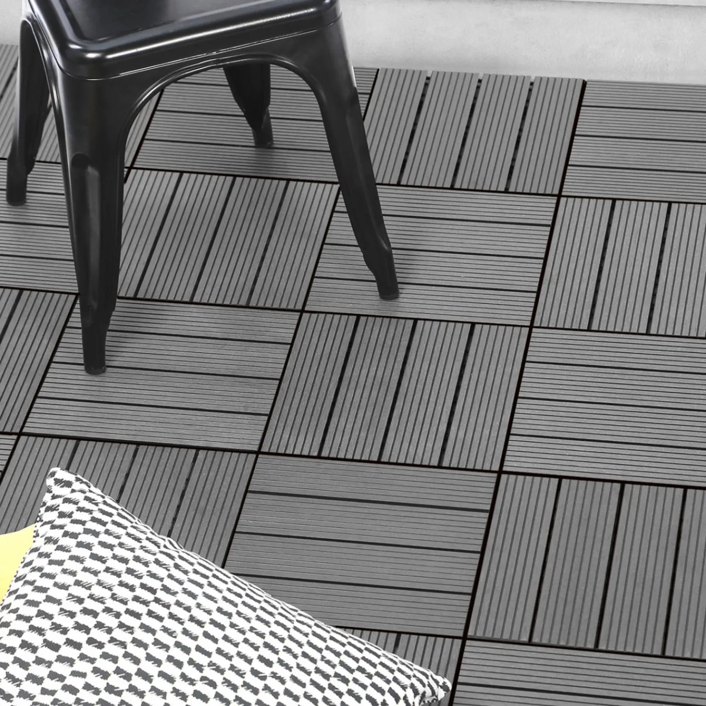 10 dalles de terrasse clipsables 30x30 cm en bois composite gris*IDMarket New
