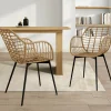2 fauteuils de table effet rotin et pied métal noir*IDMarket Outlet
