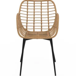 2 fauteuils de table effet rotin et pied métal noir*IDMarket Outlet