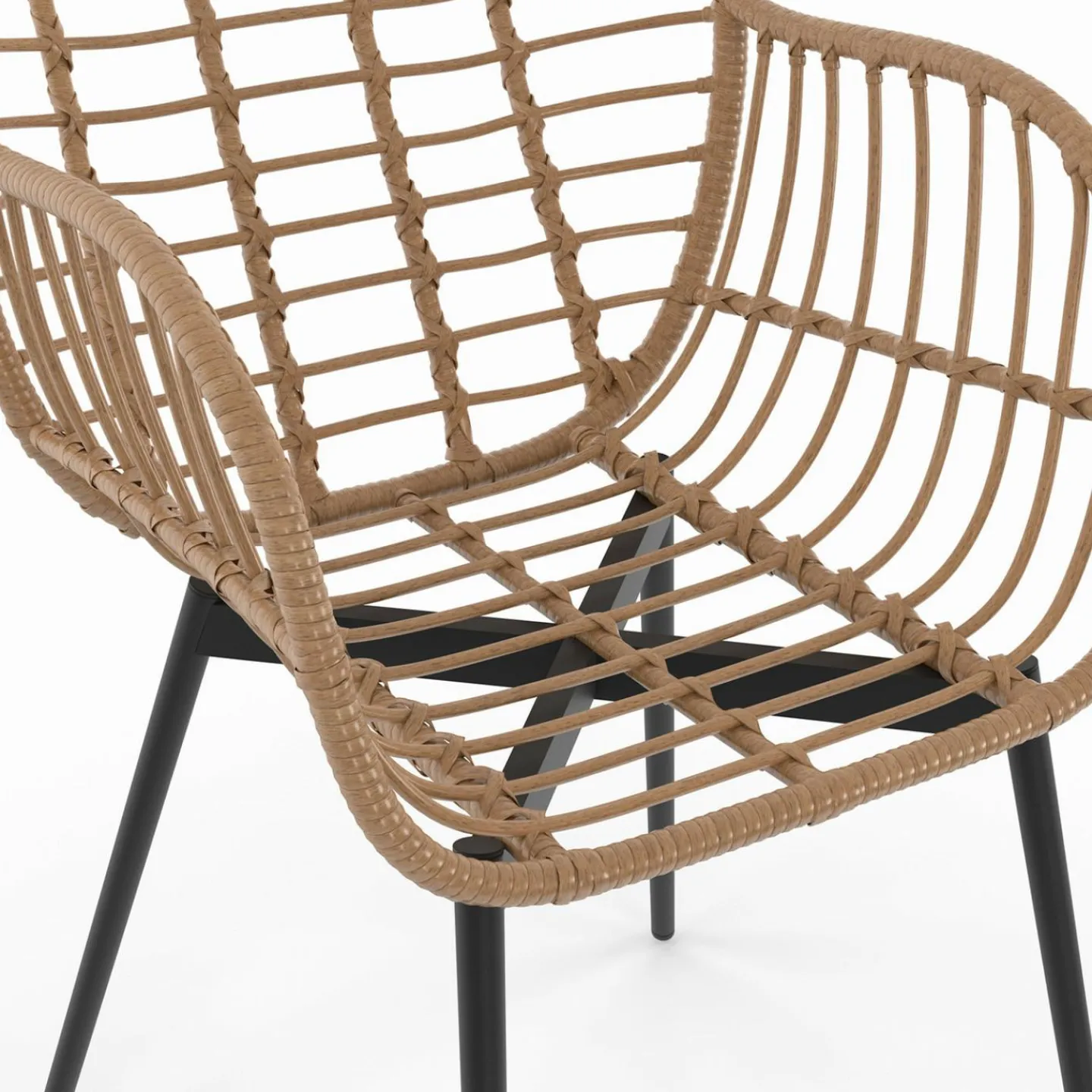 2 fauteuils de table effet rotin et pied métal noir*IDMarket Outlet