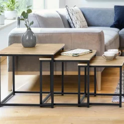 3 tables basses gigognes bois et métal carrées*IDMarket