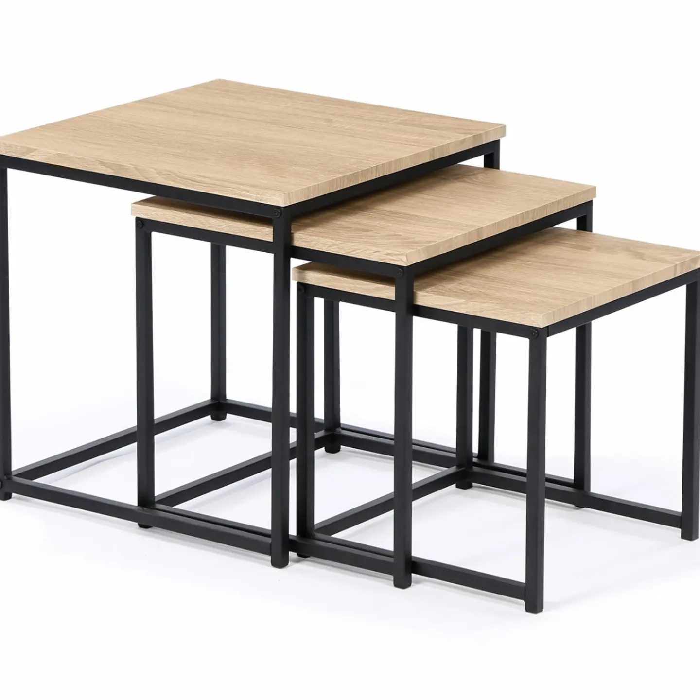 3 tables basses gigognes bois et métal carrées*IDMarket