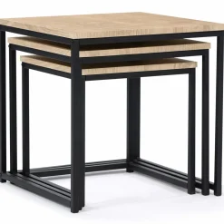 3 tables basses gigognes bois et métal carrées*IDMarket