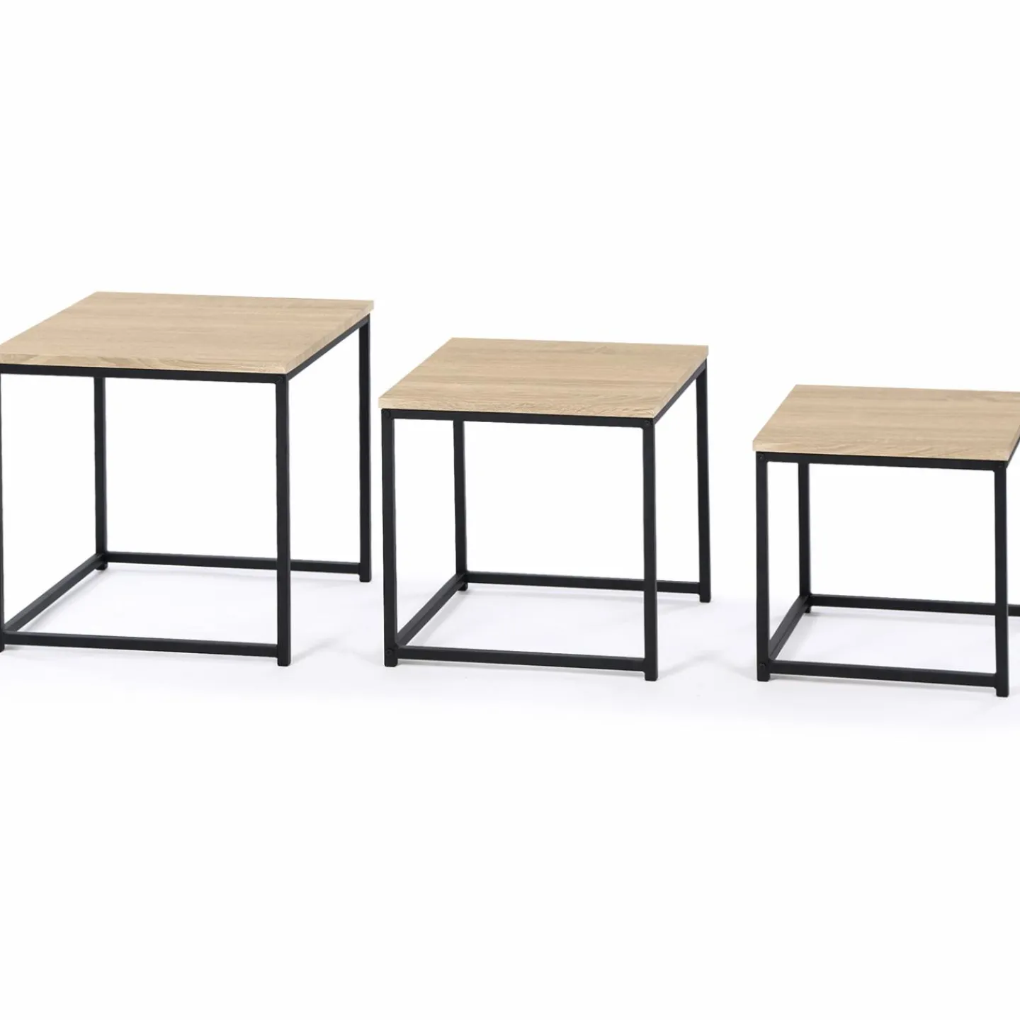 3 tables basses gigognes bois et métal carrées*IDMarket