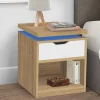 2 tables de chevet à LEDS tiroir et niche bois façon hêtre et blanc*IDMarket