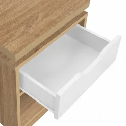2 tables de chevet à LEDS tiroir et niche bois façon hêtre et blanc*IDMarket