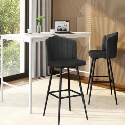 2 tabourets coquillages en velours gris anthracite*IDMarket Online