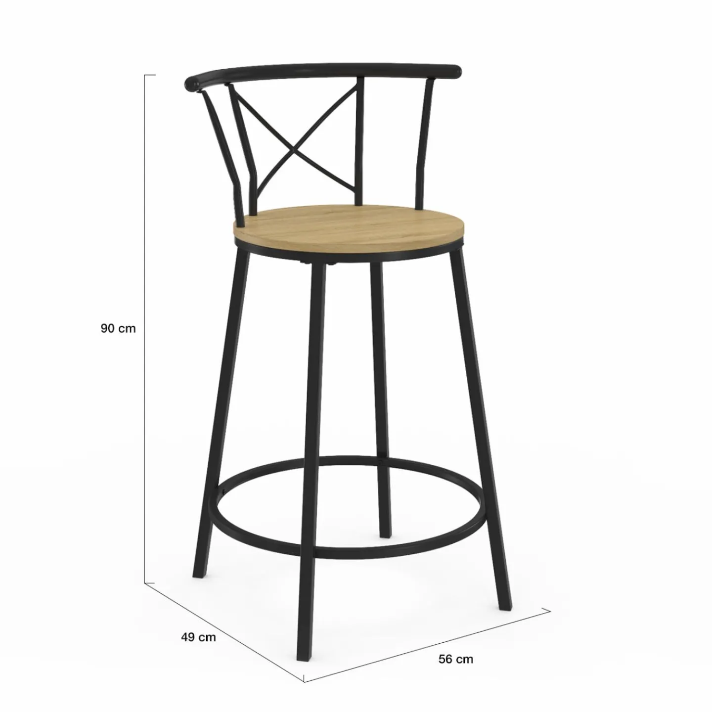 4 tabourets de bar industriel avec dossier arrondi*IDMarket New
