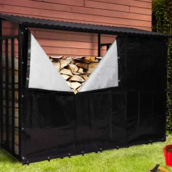 Abri bois de chauffage en acier galvanisé avec housse de protection*IDMarket New