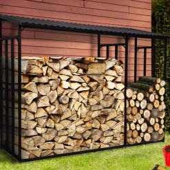 Abri bois de chauffage en acier galvanisé avec housse de protection*IDMarket New