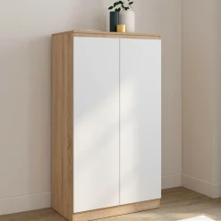 Armoire à chaussures 18 paires 2 portes blanc et effet bois*IDMarket Hot