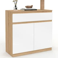 Armoire à chaussures 12 paires 2 portes 1 tiroir blanc et effet bois*IDMarket Online