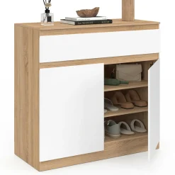 Armoire à chaussures 12 paires 2 portes 1 tiroir blanc et effet bois*IDMarket Online