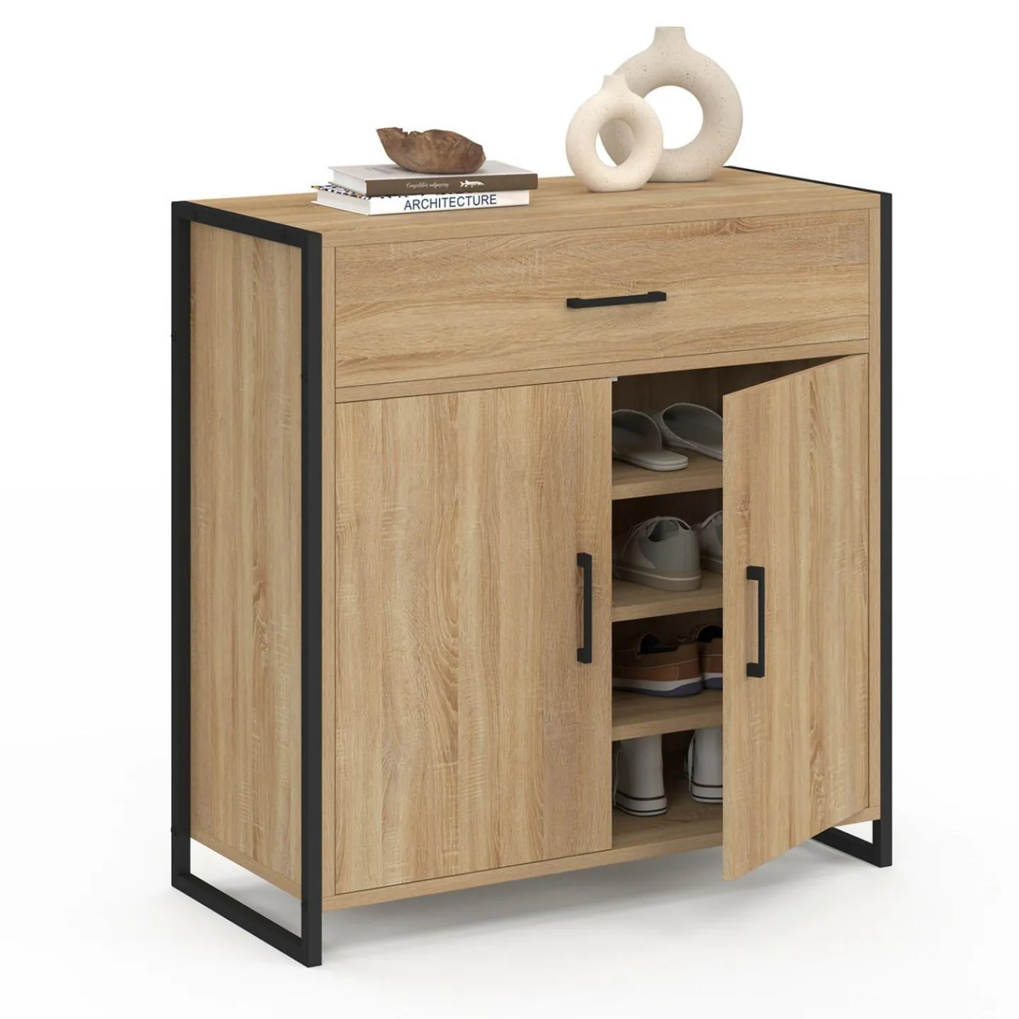 Armoire à chaussures 12 paires 2 portes et 1 tiroir design industriel*IDMarket Sale