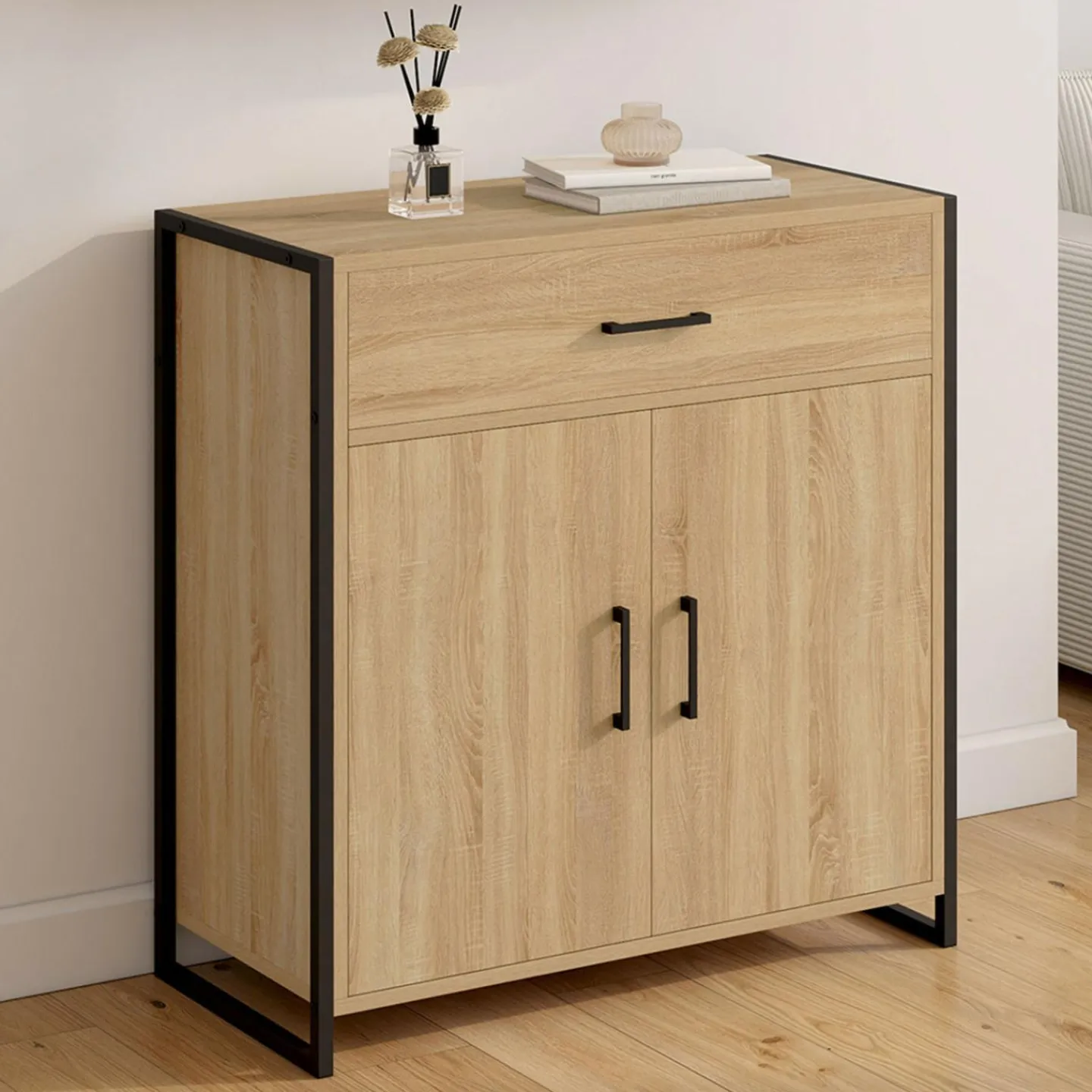 Armoire à chaussures 12 paires 2 portes et 1 tiroir design industriel*IDMarket Sale