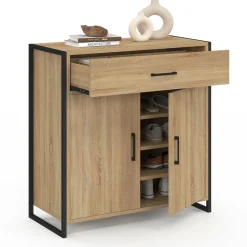 Armoire à chaussures 12 paires 2 portes et 1 tiroir design industriel*IDMarket Sale