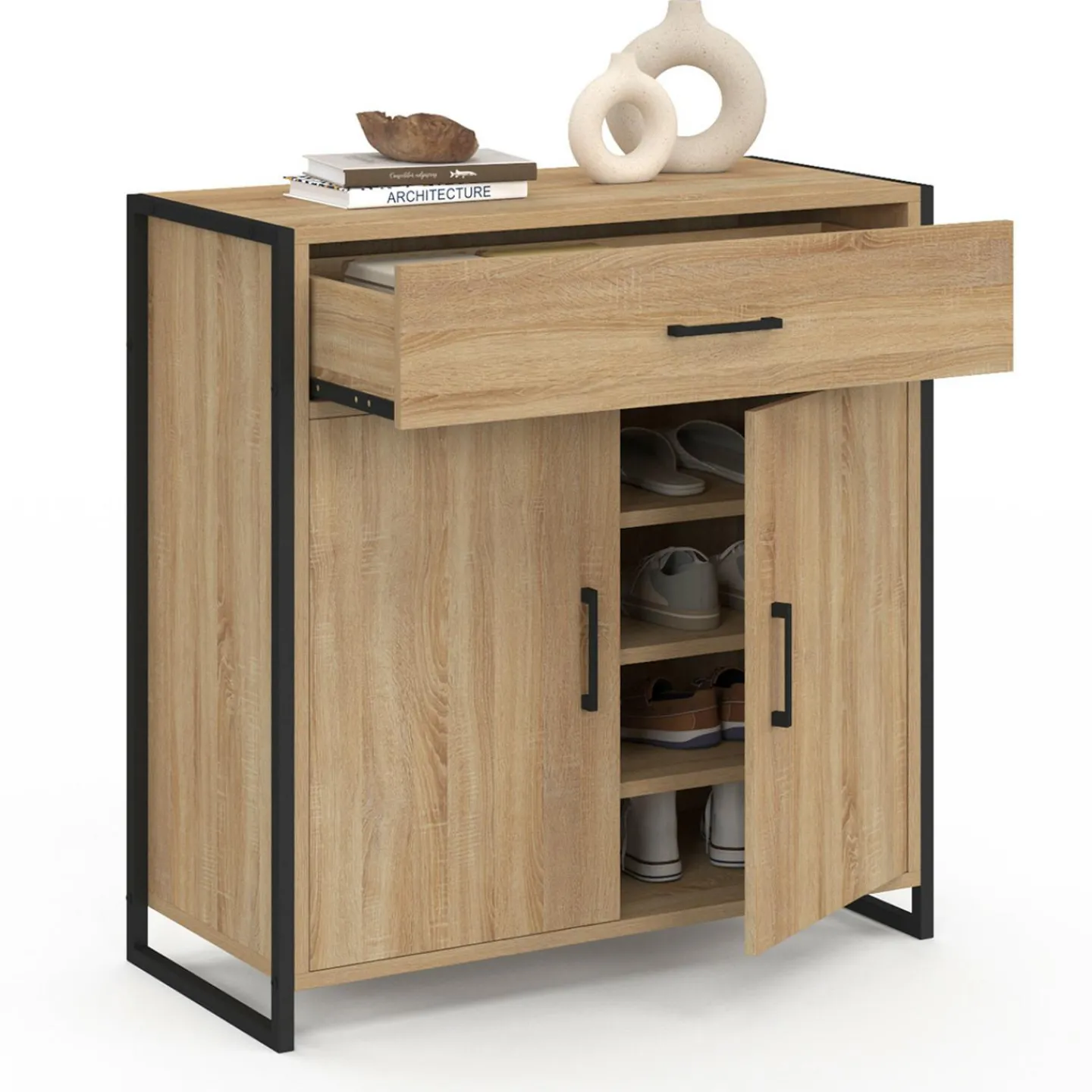 Armoire à chaussures 12 paires 2 portes et 1 tiroir design industriel*IDMarket Sale