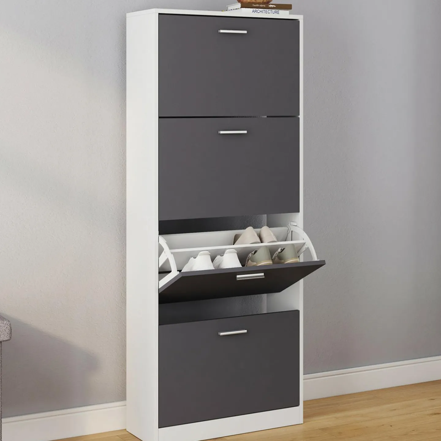 Armoire à chaussures 4 portes grises*IDMarket Sale