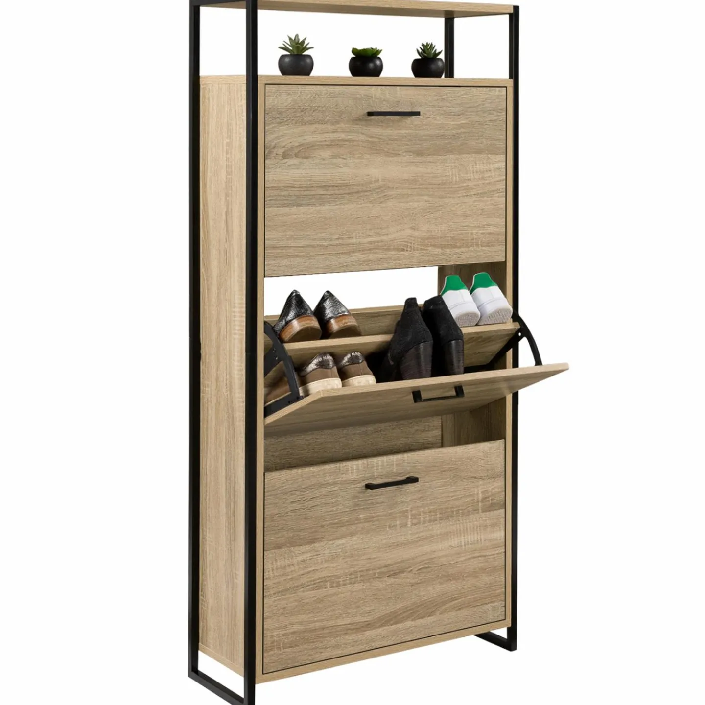 Armoire à chaussures avec étagère bois et métal*IDMarket