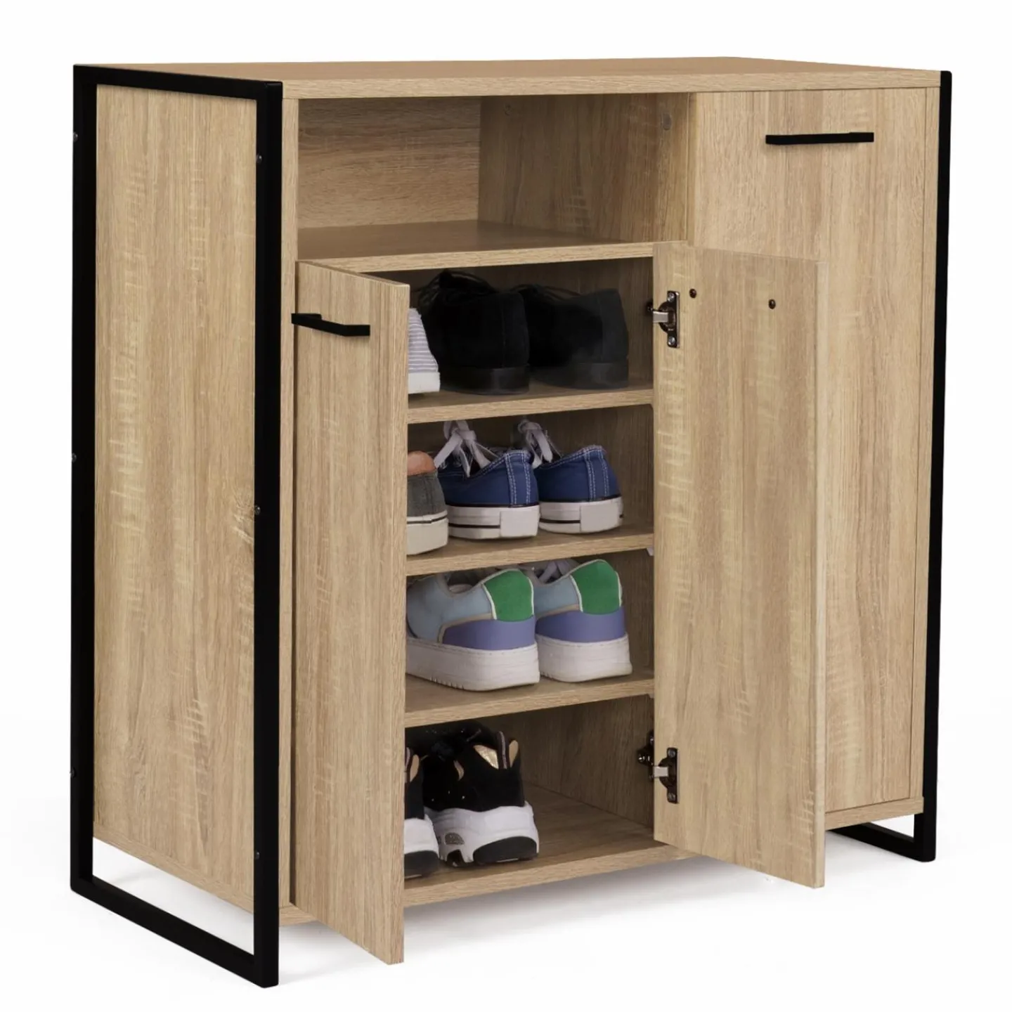 Armoire à chaussures avec portes et une niche bois et métal*IDMarket Hot
