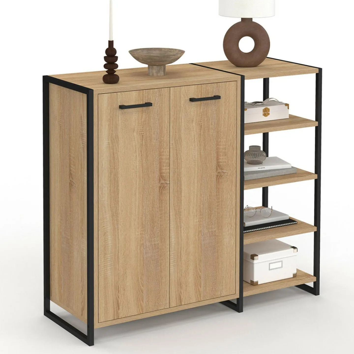 Armoire à chaussures design industriel 12 paires 2 portes et 4 étagères*IDMarket Online