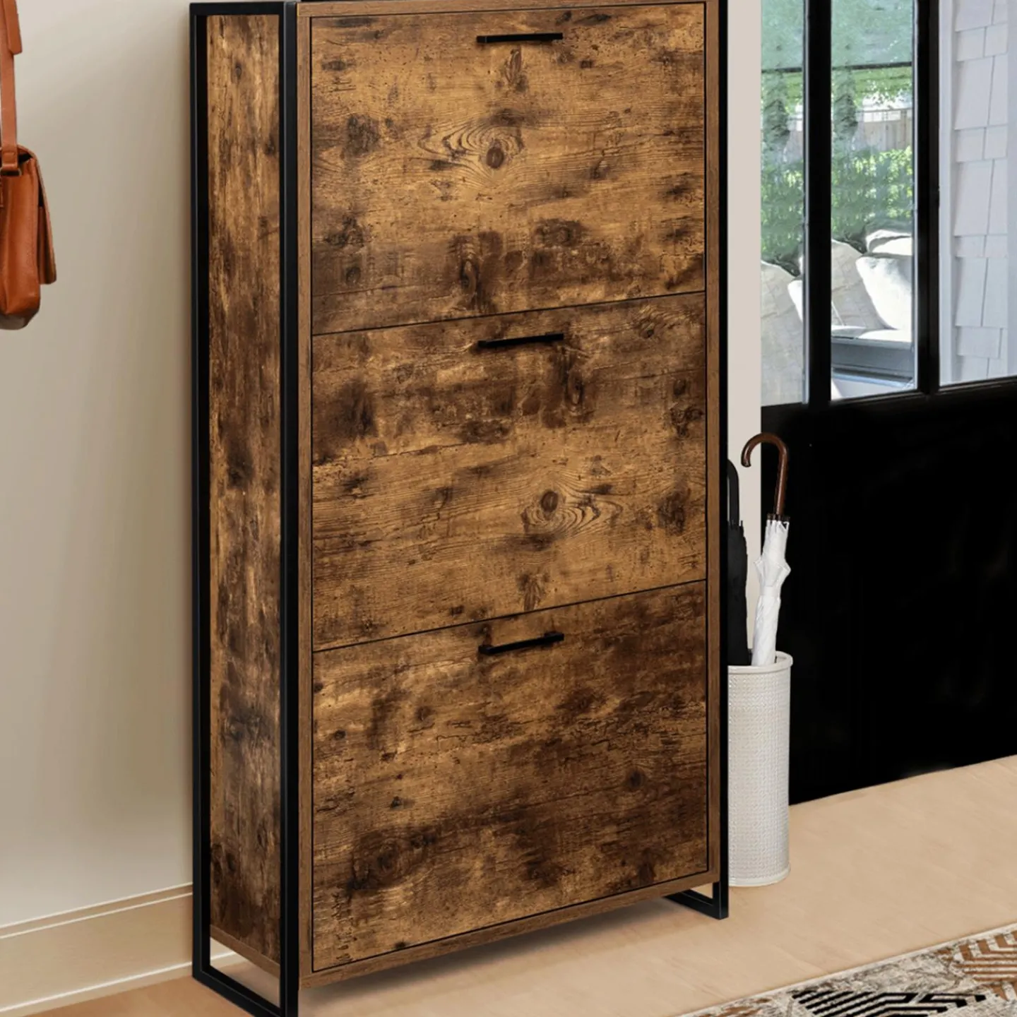 Armoire à chaussures industrielle 3 portes effet vieilli*IDMarket New