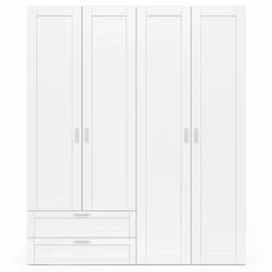 Armoire 4 portes blanche dressing penderie et 2 tiroirs 160 cm*IDMarket Hot