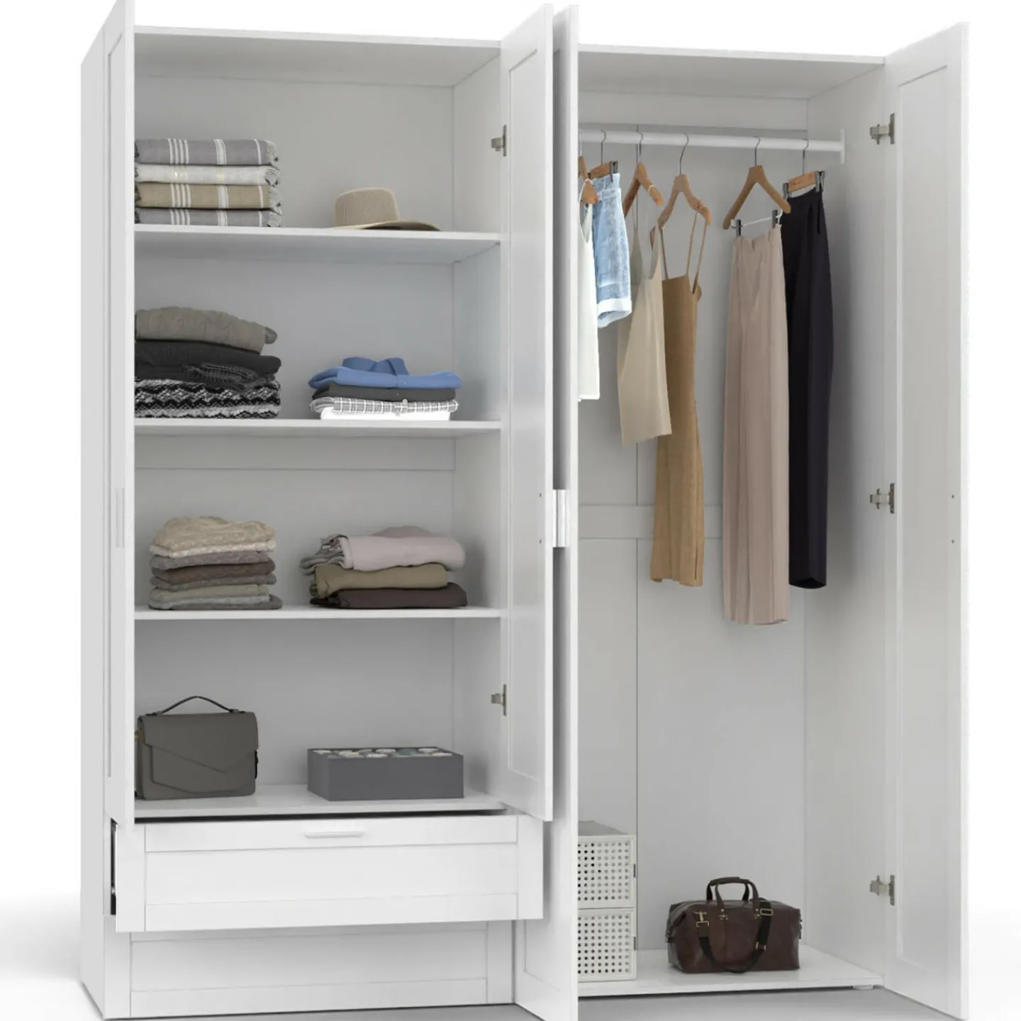 Armoire 4 portes blanche dressing penderie et 2 tiroirs 160 cm*IDMarket Hot