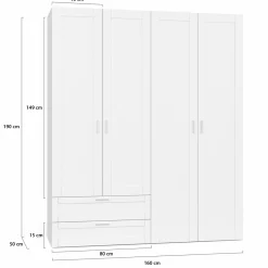 Armoire 4 portes blanche dressing penderie et 2 tiroirs 160 cm*IDMarket Hot
