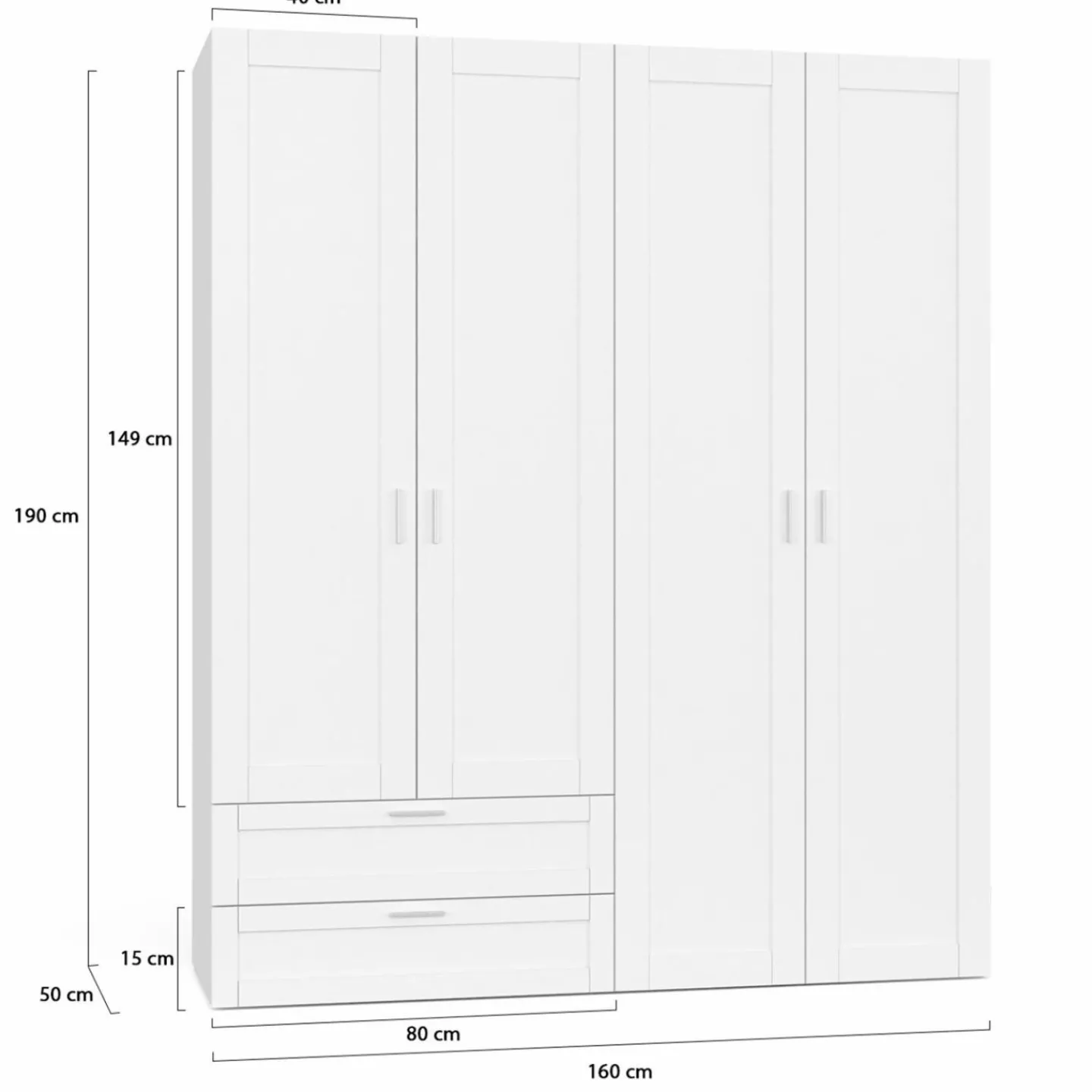 Armoire 4 portes blanche dressing penderie et 2 tiroirs 160 cm*IDMarket Hot