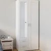 Armoire 2 portes blanche penderie avec miroir et 2 tiroirs 80 cm*IDMarket Best