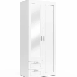 Armoire 2 portes blanche penderie avec miroir et 2 tiroirs 80 cm*IDMarket Best