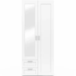Armoire 2 portes blanche penderie avec miroir et 2 tiroirs 80 cm*IDMarket Best