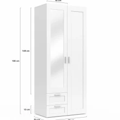 Armoire 2 portes blanche penderie avec miroir et 2 tiroirs 80 cm*IDMarket Best